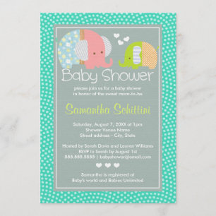 Modern Cute Elephant Mama and Baby Boy Shower Kaart