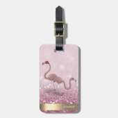 Modern Cute Flamingos Glitter Bokeh - Gepersonalis Bagagelabel (Voorkant verticaal)