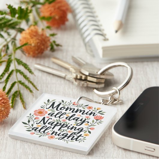 Modern Cute Floral Mama Quote Sleutelhanger (Voorkant Rechts)