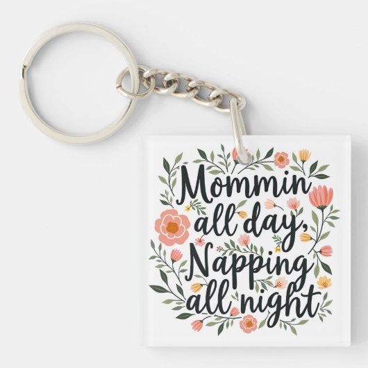 Modern Cute Floral Mama Quote Sleutelhanger (voorkant)