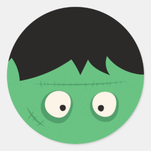 Modern Cute Frankenstein Monster Halloween Ronde Sticker