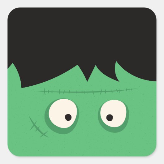 Modern Cute Frankenstein Monster Halloween Vierkante Sticker (Voorkant)