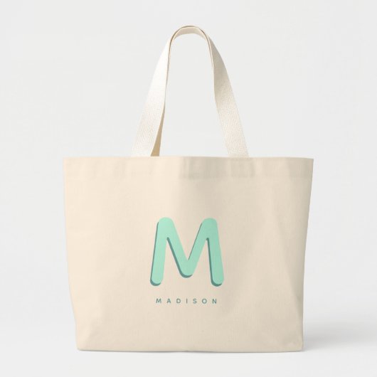 Modern Cute Fun Custom Name 3D Monogram Grote Tote Bag (Voorkant)