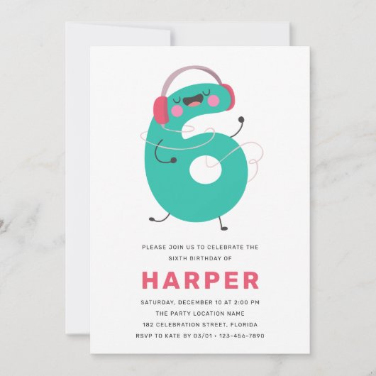 Modern Cute Fun Kinder 6e verjaardag Uitnodiging (Voorkant)