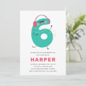 Modern Cute Fun Kinder 6e verjaardag Uitnodiging (Staand voorkant)