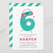 Modern Cute Fun Kinder 6e verjaardag Uitnodiging (Voorkant / Achterkant)