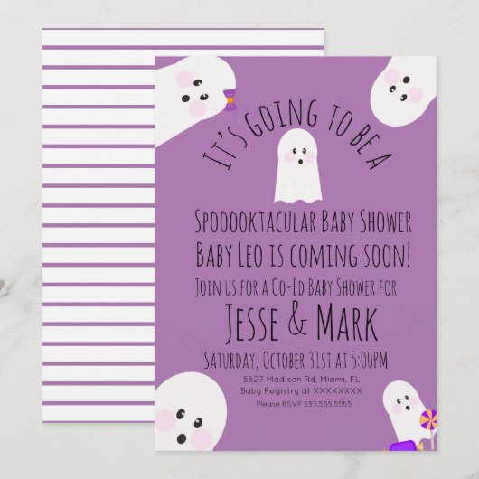 Modern Cute Ghost Ghoul Baby shower Kaart (Voorkant / Achterkant)