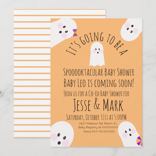 Modern Cute Ghost Ghoul Baby shower Kaart (Voorkant / Achterkant)