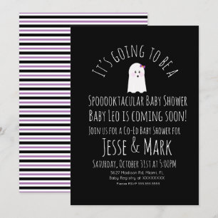 Modern Cute Ghost Ghoul Baby shower Stripes Kaart
