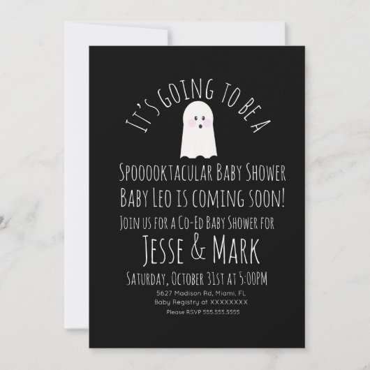 Modern Cute Ghost Ghoul Baby shower Stripes Kaart (Voorkant)