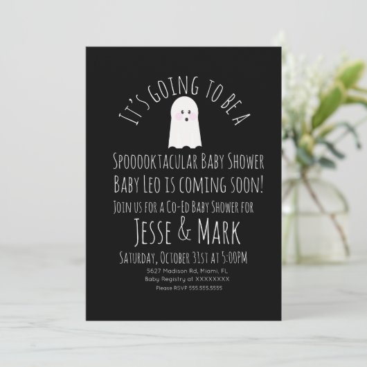 Modern Cute Ghost Ghoul Baby shower Stripes Kaart (Staand voorkant)