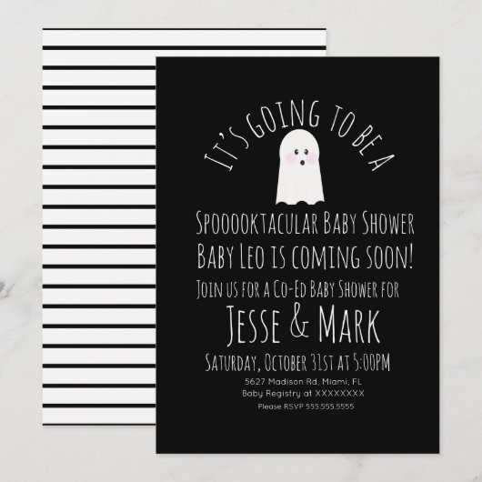Modern Cute Ghost Ghoul Baby shower Stripes Kaart (Voorkant / Achterkant)