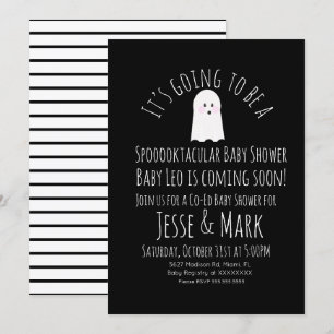 Modern Cute Ghost Ghoul Baby shower Stripes Kaart