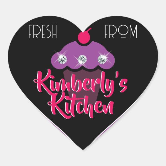 Modern Cute Girly Pink Glitter Rhinestone Cupcake Hart Sticker (Voorkant)