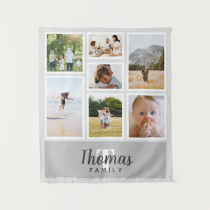 Modern Cute Gray Monochrome Familie Foto Collage Wandkleed