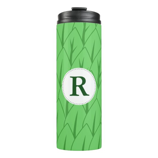 Modern Cute Green Leaves Monogram Thermosbeker (Voorkant)