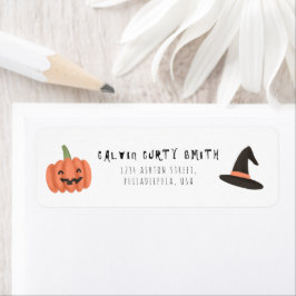 Modern Cute Halloween Witch Pet en Pumpkin Etiket