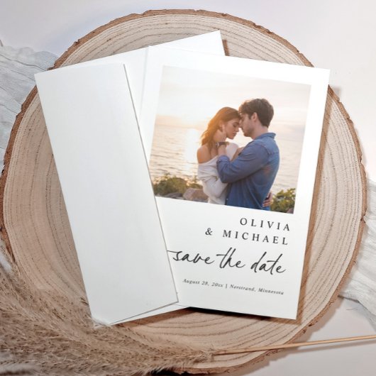 Modern Cute Handwriting Black and White Wedding Save The Date