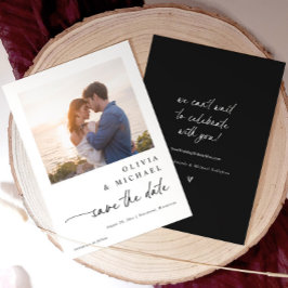 Modern Cute Handwriting Black and White Wedding Save The Date