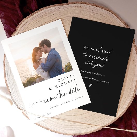 Modern Cute Handwriting Black and White Wedding Save The Date