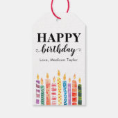 Modern Cute Happy Birthday Name Waterverf Candles Cadeaulabel (Achterkant)