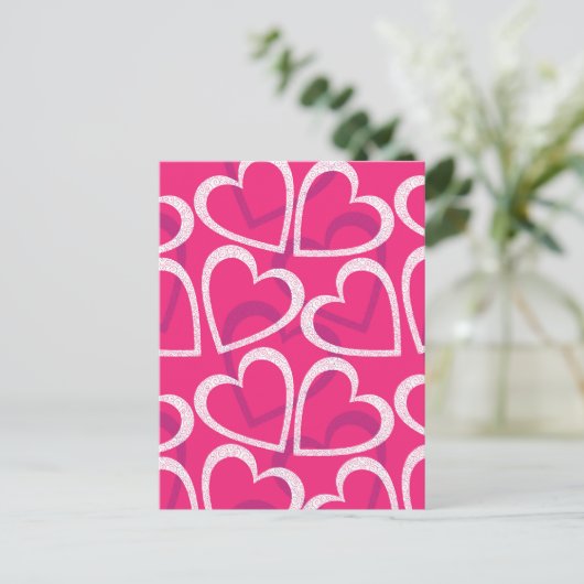 Modern Cute Heart Pattern Love Roze Briefkaart (Staand voorkant)
