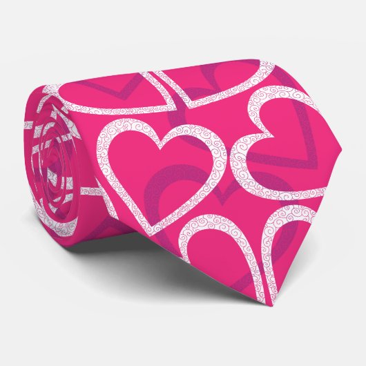 Modern Cute Heart Pattern Love Roze Stropdas (Opgerold)