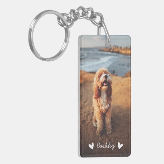 Modern Cute Hearts Persoonlijk Twee Foto | wit Sleutelhanger (Voorkant Links)