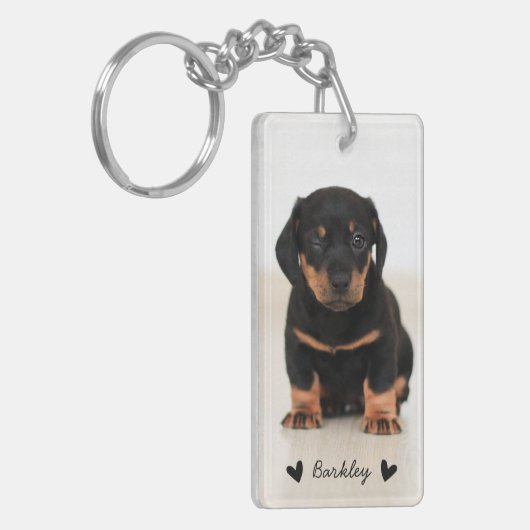 Modern Cute Hearts Persoonlijk Twee Foto | Zwart Sleutelhanger (Voorkant Links)