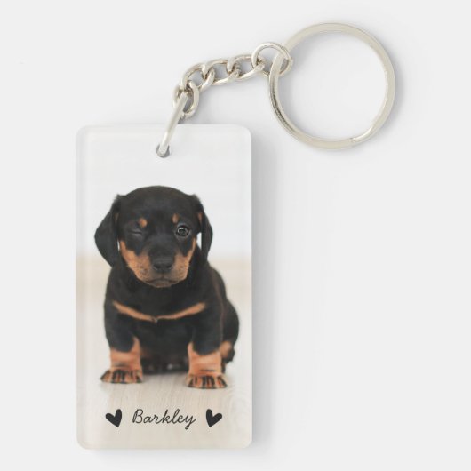 Modern Cute Hearts Persoonlijk Twee Foto | Zwart Sleutelhanger (achterkant)