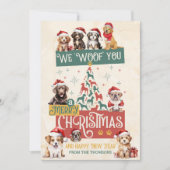 Modern Cute Hond We Woof Je een Prettig Kerstfeest Feestdagenkaart (Voorkant)