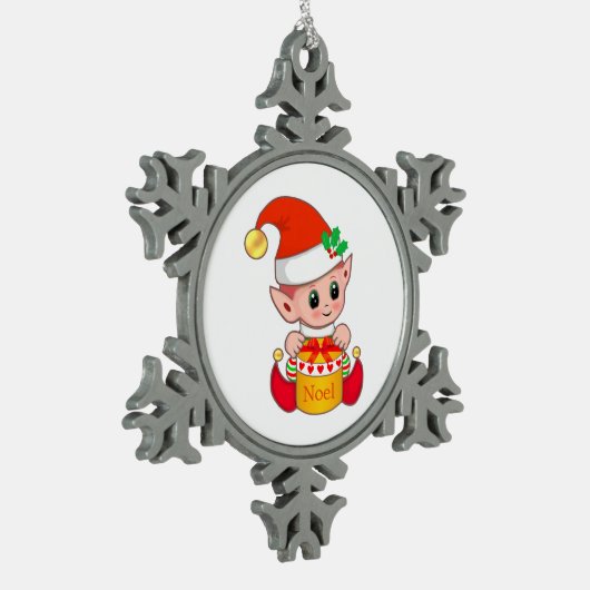 Modern Cute Kerstmis Elf Tin Sneeuwvlok Ornament (Links)