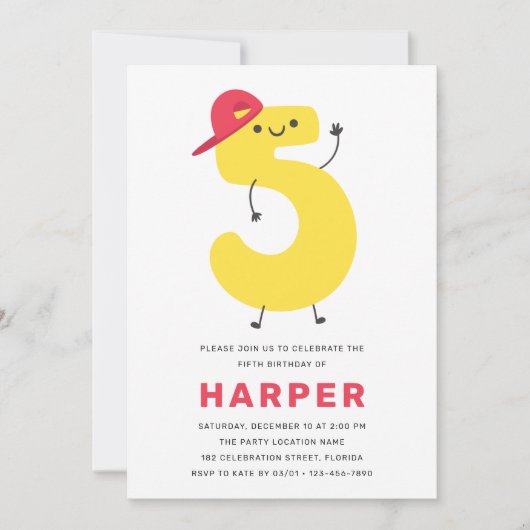 Modern Cute Kinder 5e verjaardag Uitnodiging (Voorkant)