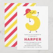 Modern Cute Kinder 5e verjaardag Uitnodiging (Voorkant / Achterkant)