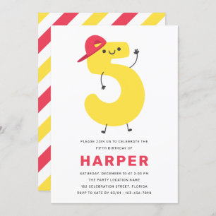 Modern Cute Kinder 5e verjaardag Uitnodiging