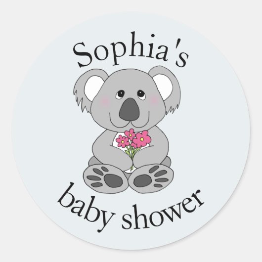 Modern Cute Koala Beer Cartoon Name Baby shower Ronde Sticker (Voorkant)