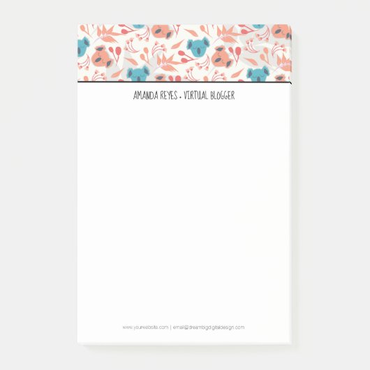 Modern Cute Koala en Floral Blossom Post-it® Notes (Voorkant)