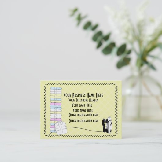 Modern Cute Laundry Ironry Services Business Car Visitekaartje (Staand voorkant)