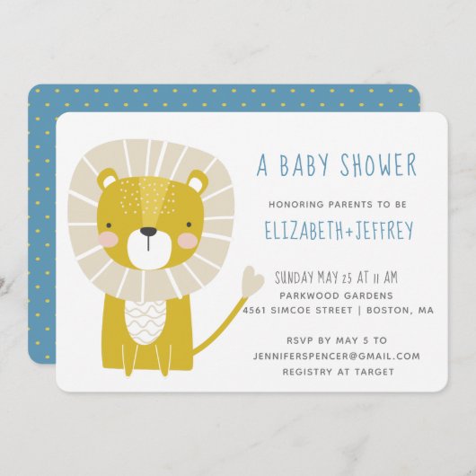 Modern Cute Lion Baby Blue Yellow Kaart (Voorkant / Achterkant)