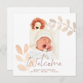 Modern Cute Lion Baby Foto geboorteaankondiging (Voorkant / Achterkant)