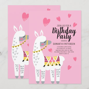 Modern Cute Llama Birthday Invitation Kaart