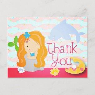 Modern Cute Mermaid Pink Birthday Party Bedankt Briefkaart