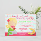 Modern Cute Mermaid Pink Birthday Party Invitation Kaart (Staand voorkant)