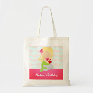 Modern Cute Mermaid Pink Birthday Party Tote Bag