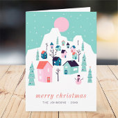 Modern Cute Nordic Winter Snow Mountain Village Kaart