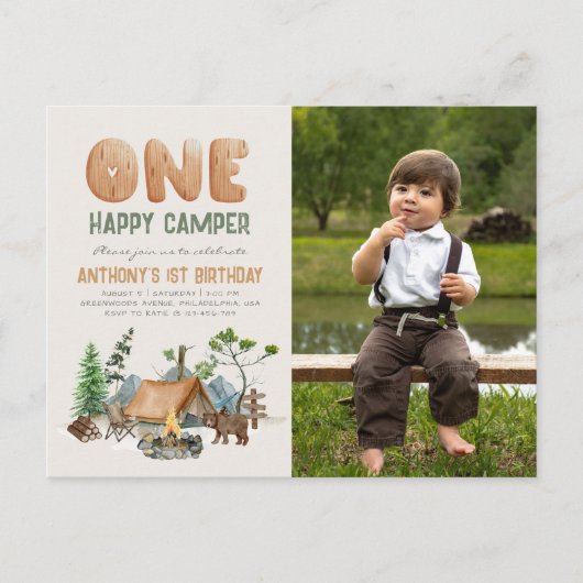 Modern Cute One Happy Camper 1-dag Briefkaart (Voorkant)