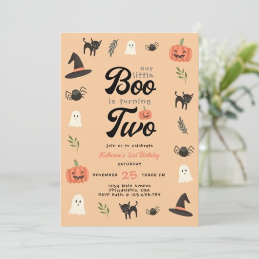 Modern Cute Our Little Boo Halloween 2e verjaardag Kaart (Staand voorkant)