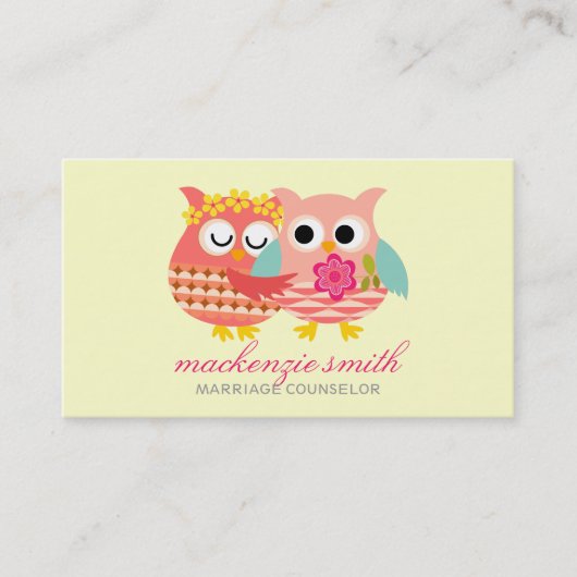 Modern Cute Owls Couple Marriage Counselor Visitekaartje (Voorkant)