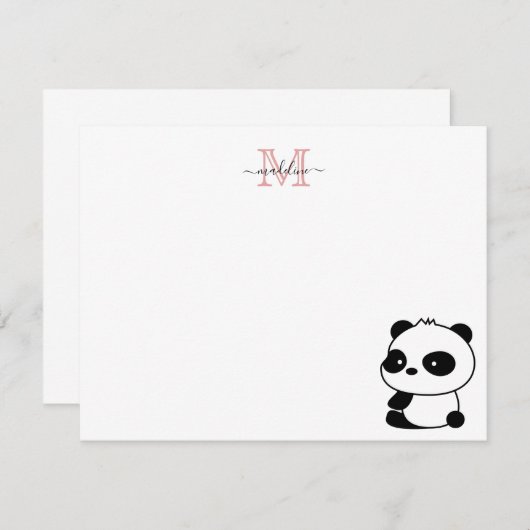 Modern Cute Panda Blush Pink Monogram Script Notitiekaartje (Voorkant / Achterkant)