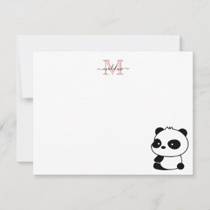 Modern Cute Panda Blush Pink Monogram Script Notitiekaartje